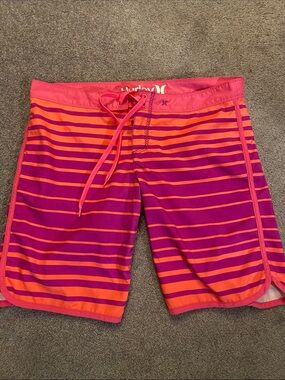 Hurley Pink and Orange Striped Board Shorts